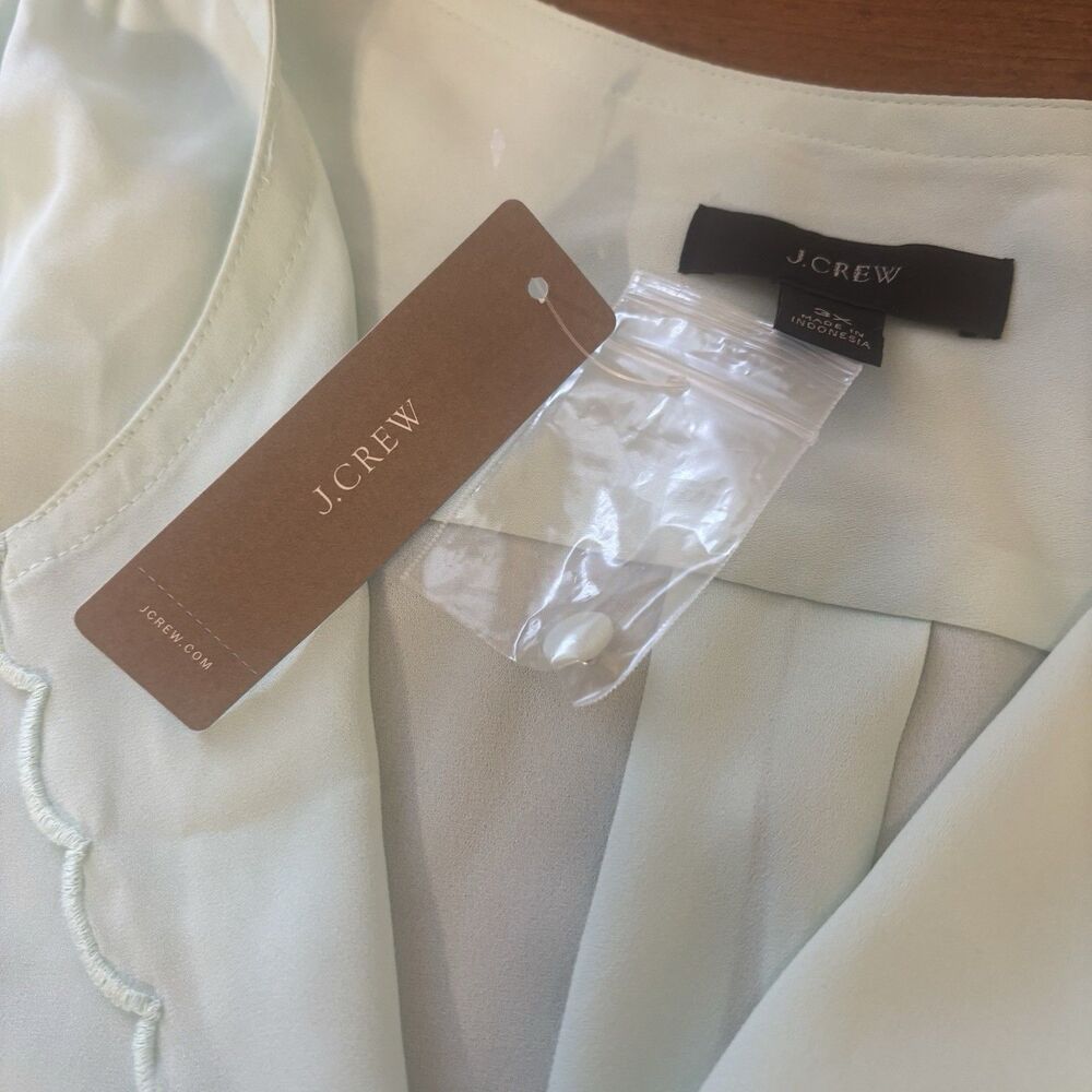 NWT J Crew Womens 3X Long-sleeve Drapey Scalloped Top Blouse Mint Green AL598 - Picture 7 of 9